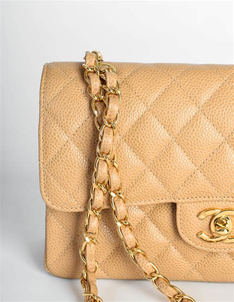 CHANEL Caviar Quilted Medium Double Flap Beige